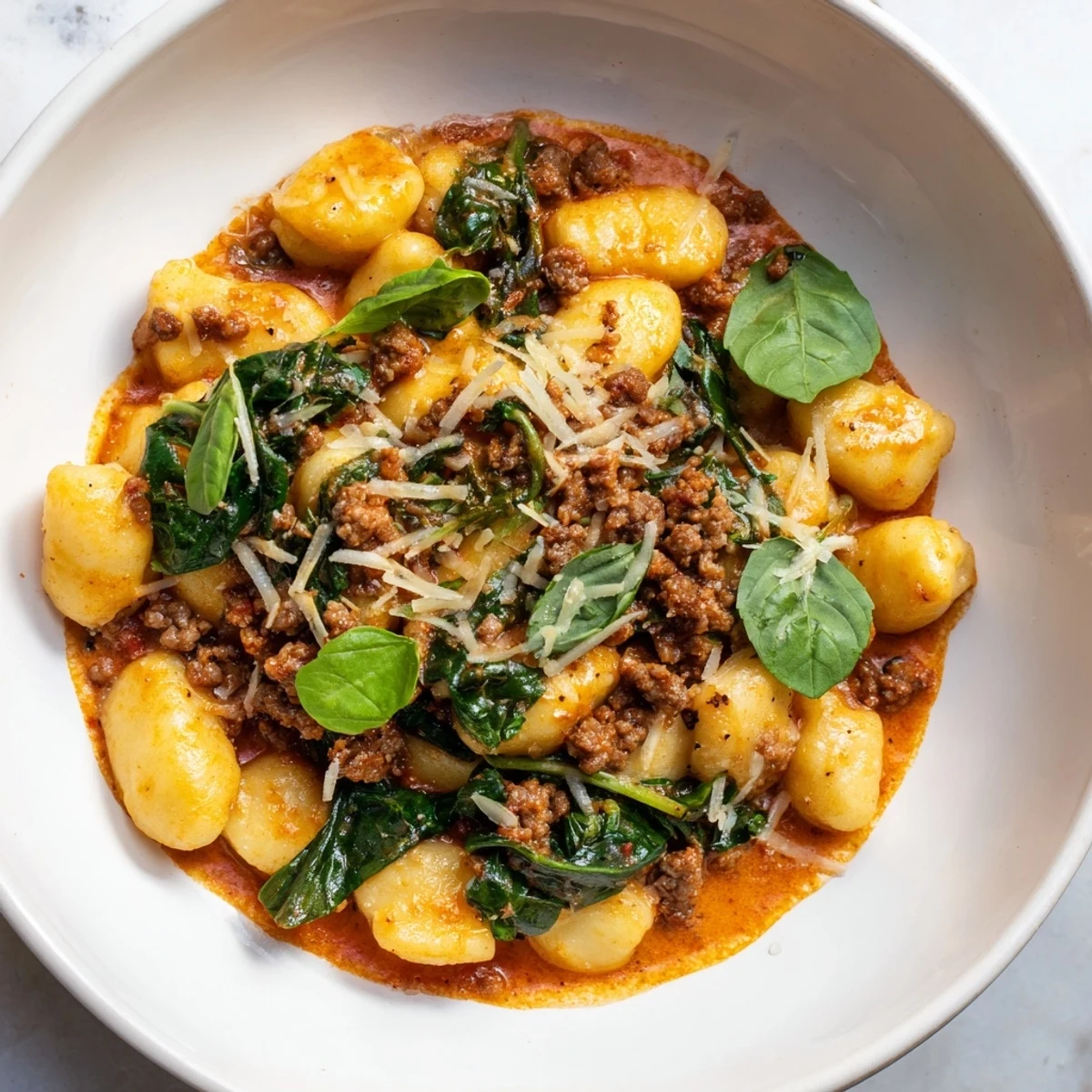 Enjoy this Creamy Tomato and Sausage Gnocchi, where tender gnocchi nestle in a vibrant, creamy tomato sauce.