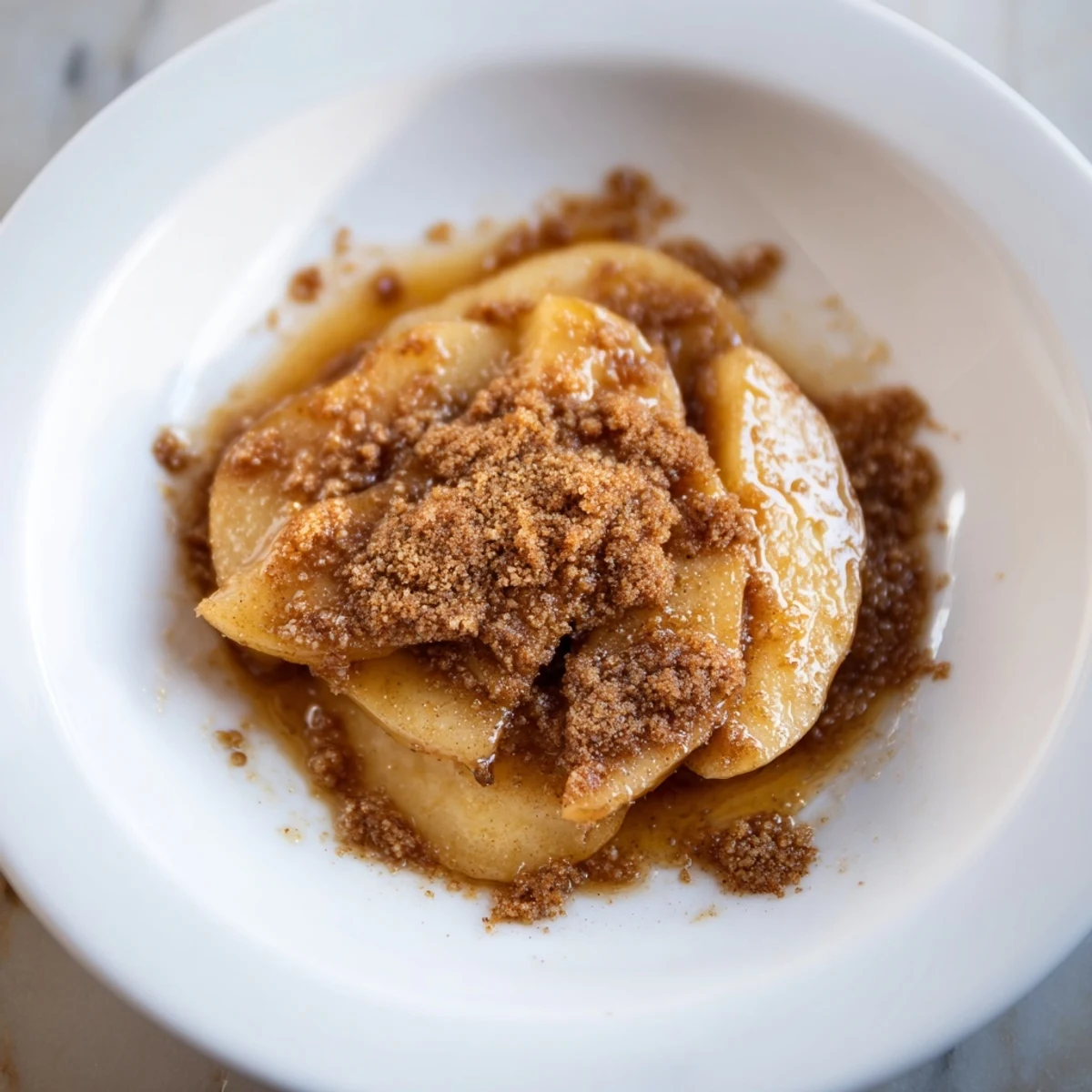 Golden Baked Apple Slices glistening with a warm cinnamon-brown sugar glaze, ready to serve.