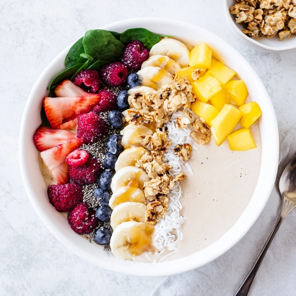 Breakfast Smoothie Packs with colorful frozen fruit blended into creamy yogurt, perfect for a fast, delicious breakfast.