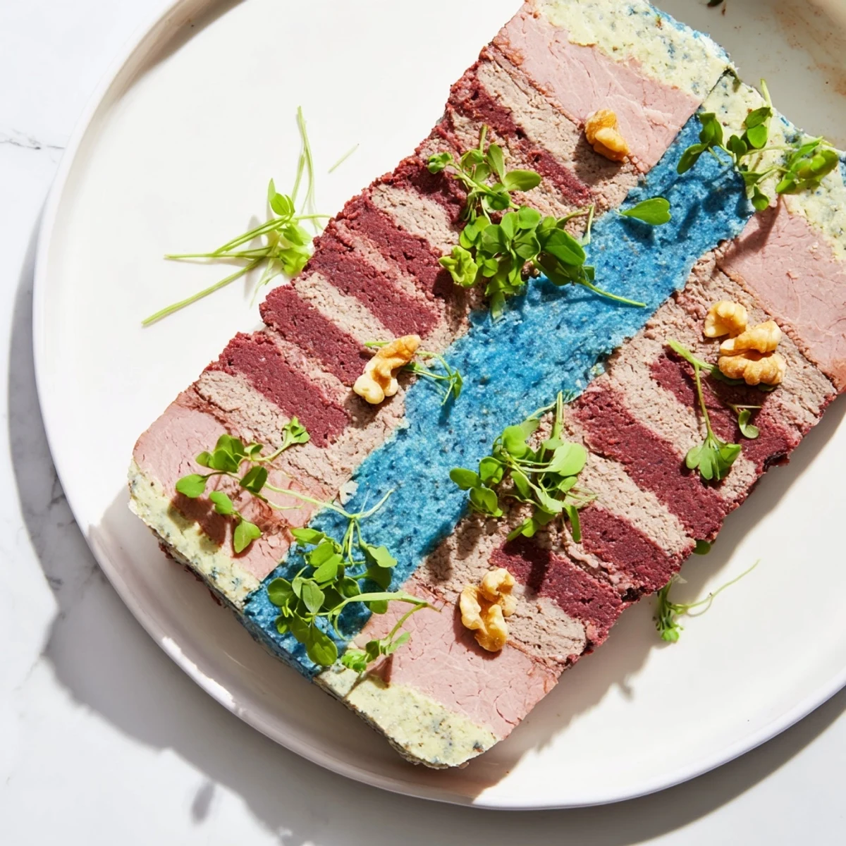 This Grand Canyon Rim terrine shows a cross-section, revealing layered meats and a blue cheese center.