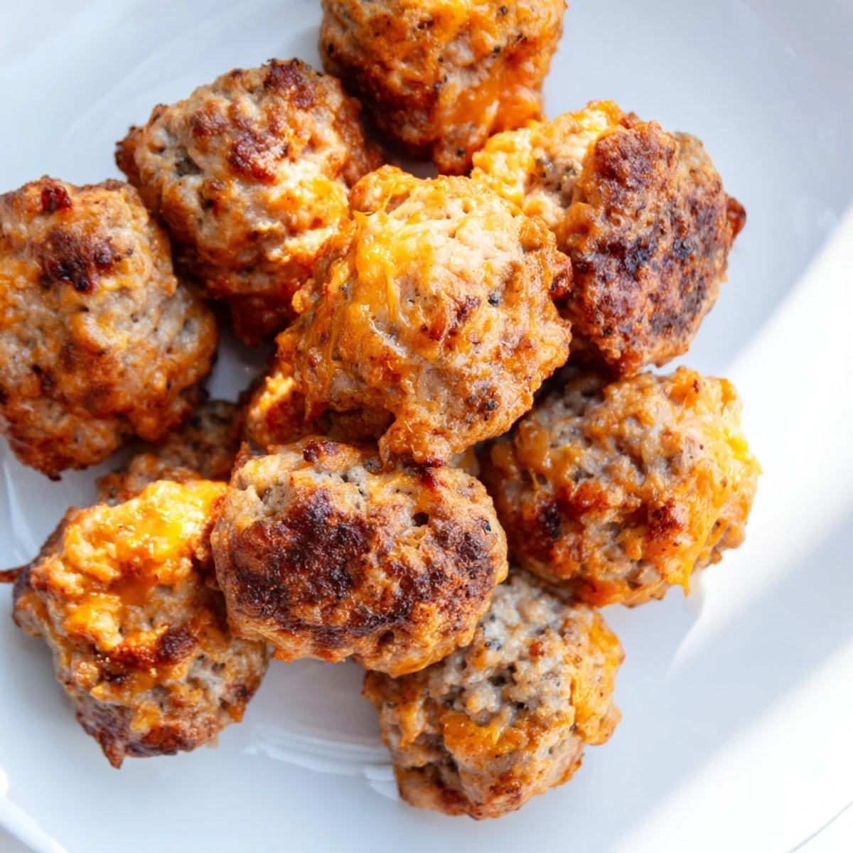 Warm, cheesy Chicken and Sausage Bisquick balls, perfect for dipping, offering a flavorful bite.