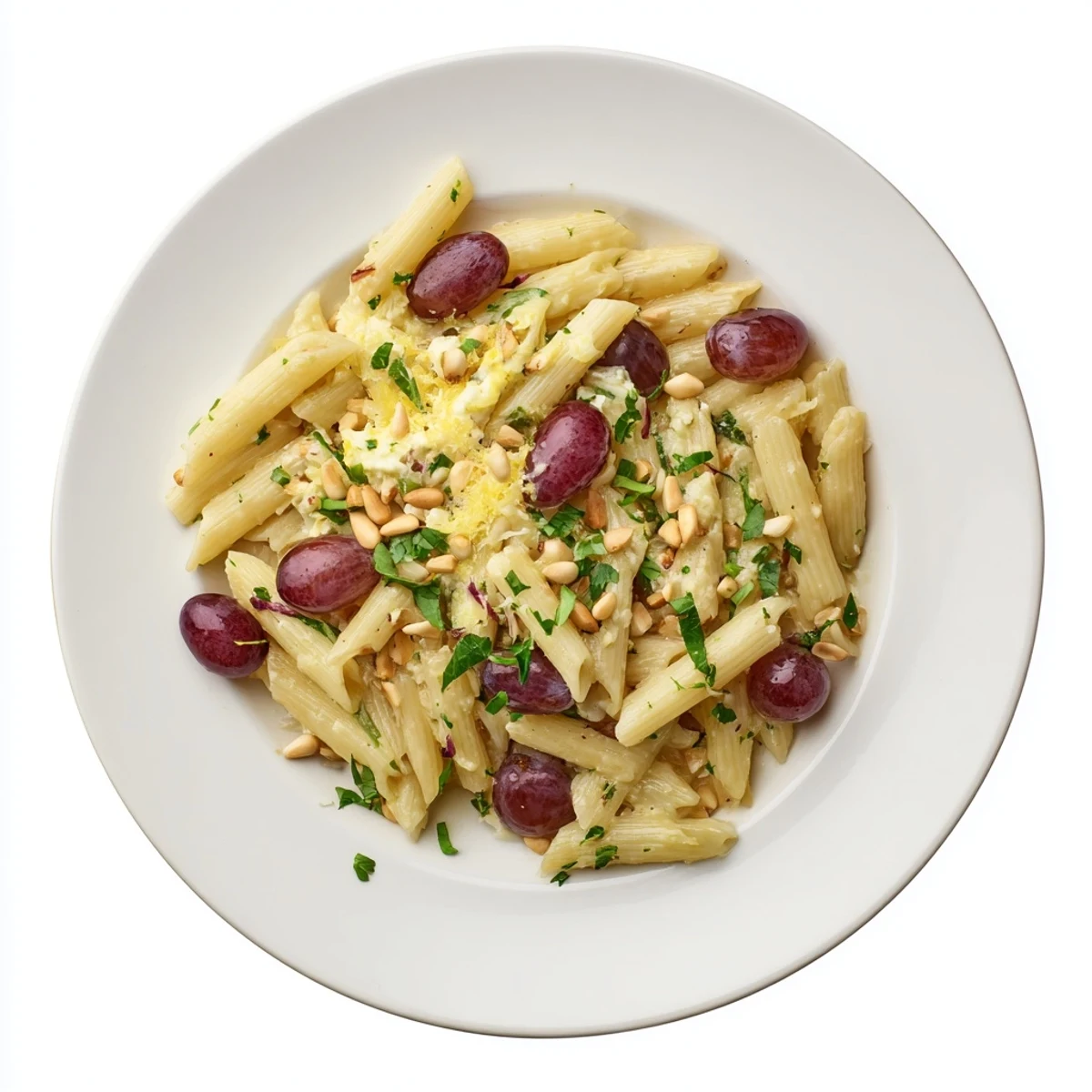 This flavorful Pasta with Roasted Grapes showcases dark, caramelized grapes tossed with ricotta cheese.