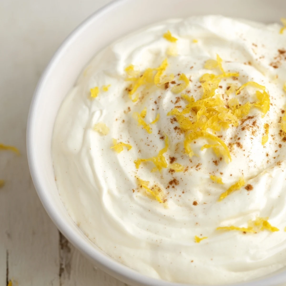 This sweet and tangy Greek yogurt fruit dip features a sprinkle of cinnamon and fresh lemon zest.