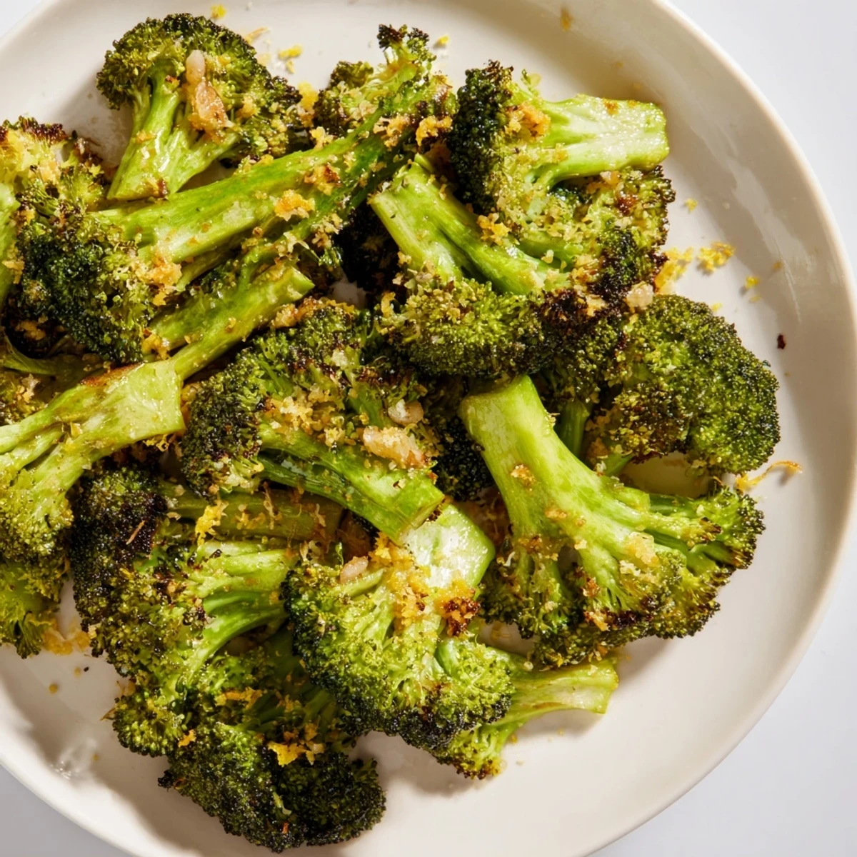 Tender-crisp Lemon Garlic Roasted Broccoli, a delicious vegan side, ready to enjoy with a main course.