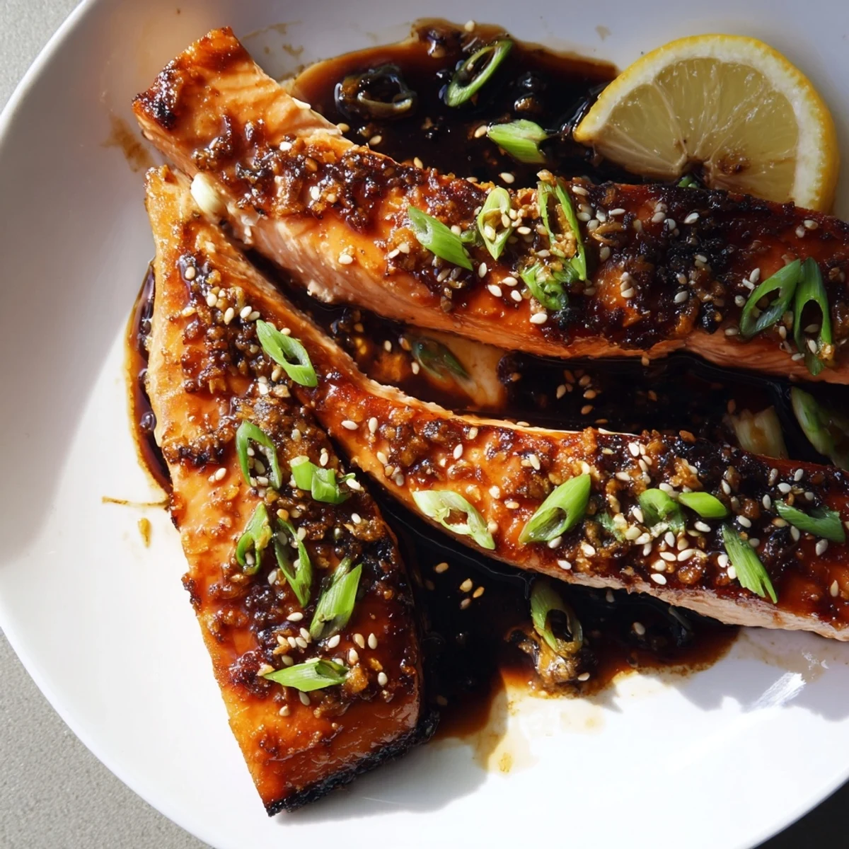 Enjoy flavorful Ginger Soy Glazed Salmon; imagine the juicy, perfectly cooked fillets and rich glaze.