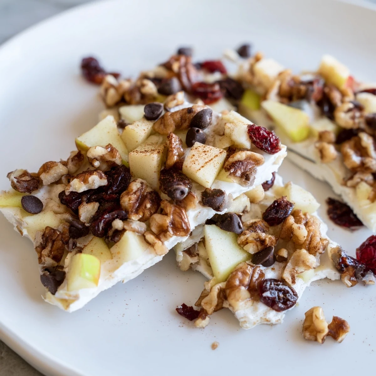 Creamy Greek yogurt layered with apple and cinnamon, creating delightful Apple Cinnamon Yogurt Bark.