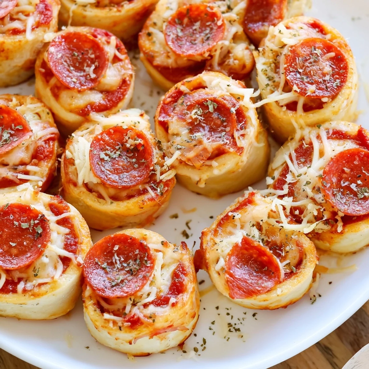 Golden-brown Air Fryer Pizza Rolls, filled with melty cheese and pepperoni, ready for snacking.