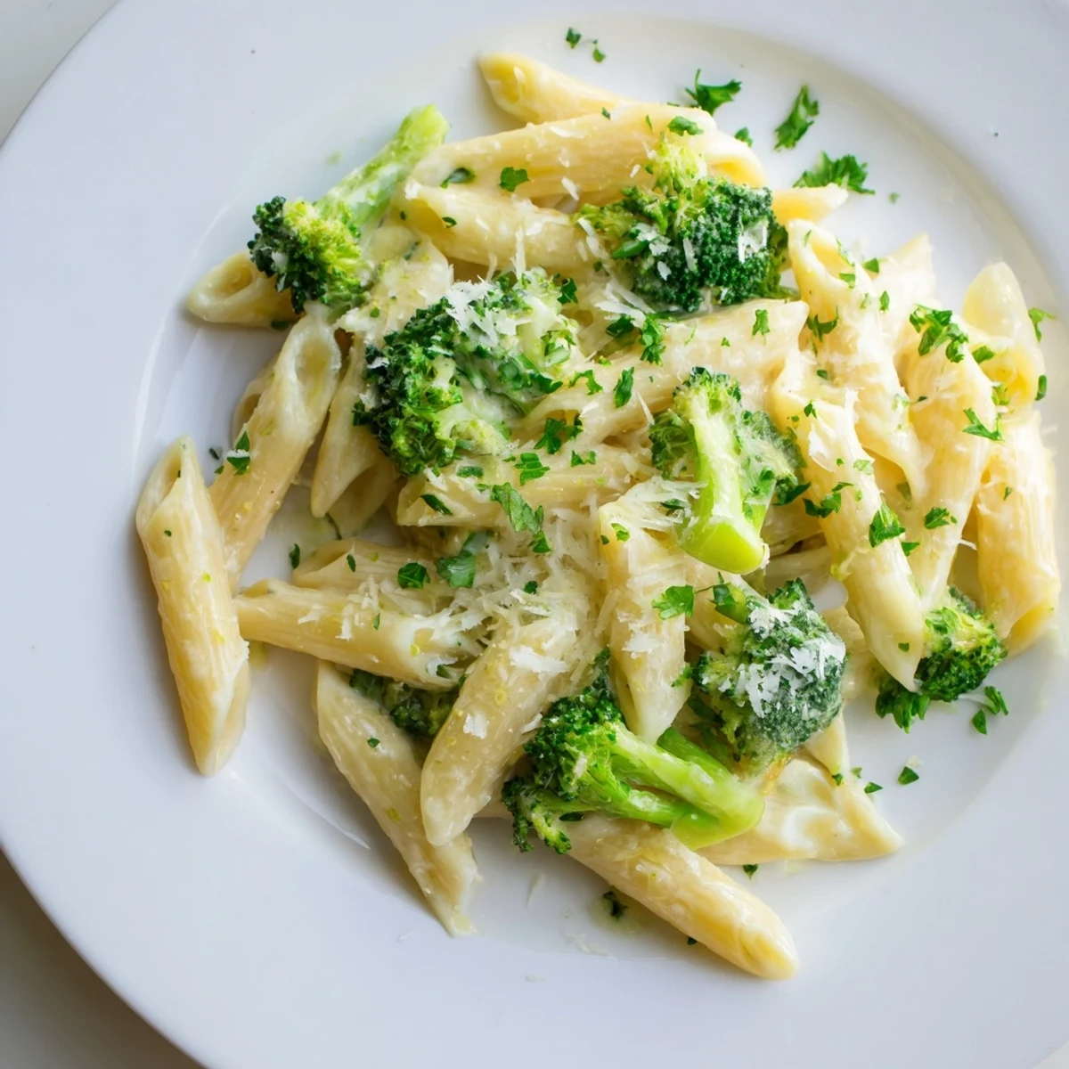 Vibrant image: steaming cream cheese garlic pasta with fresh parsley and grated Parmesan on top.