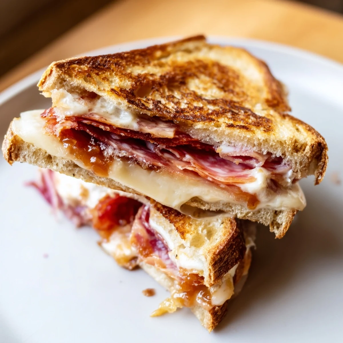 Artisanal cheeses and cured meats layered in this delicious Charcuterie Grilled Cheese, ready to eat.