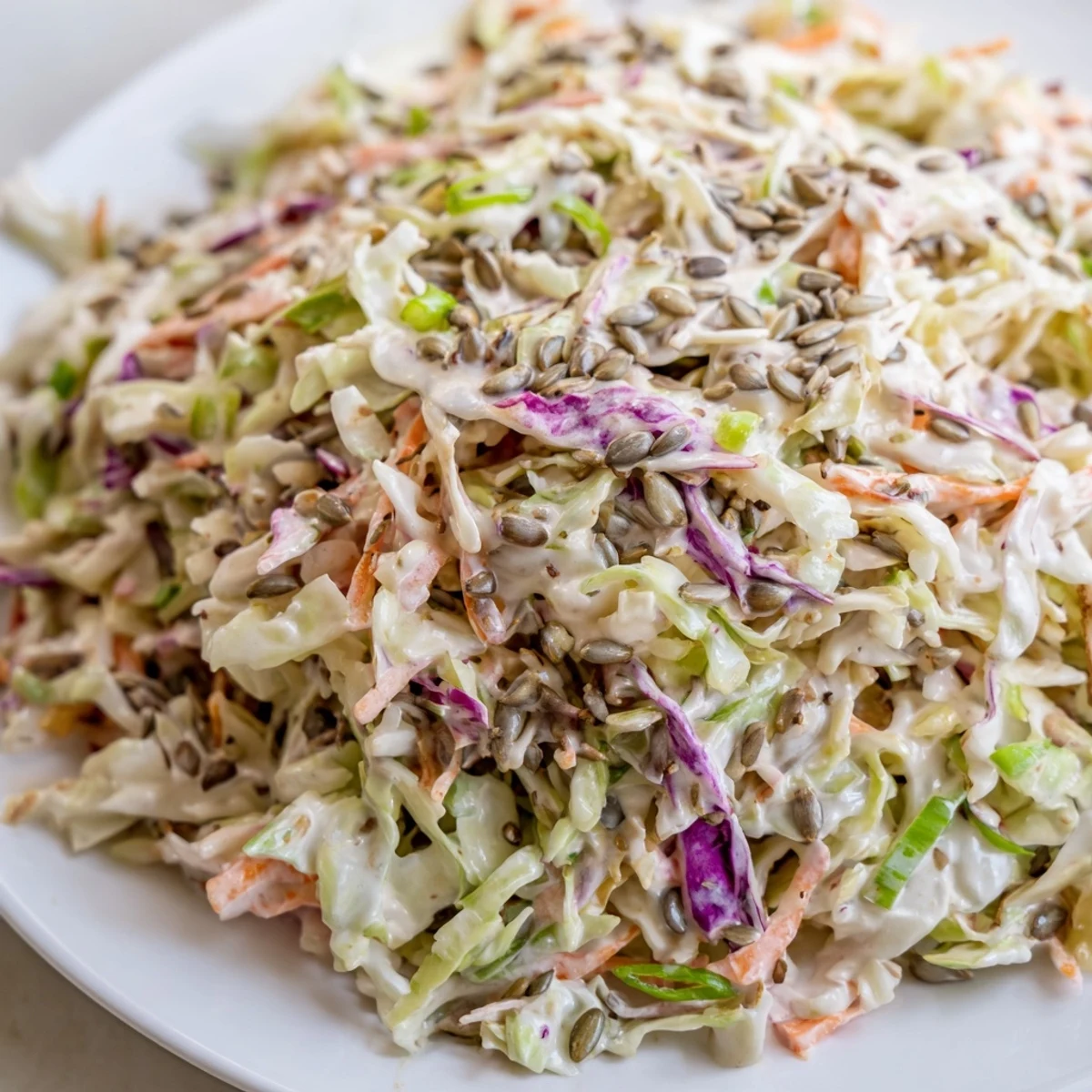 Creamy, flavorful Crunchy Coleslaw Salad is perfect, featuring a vibrant, refreshing salad ready to serve.
