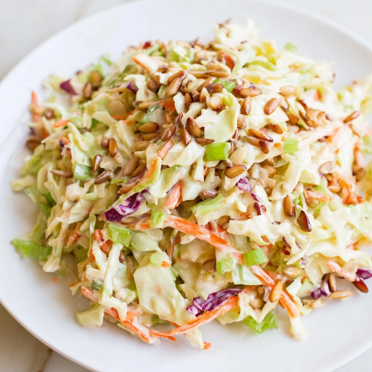Enjoy a big bowl of this classic American Crunchy Coleslaw Salad, ideal for a summer barbecue.