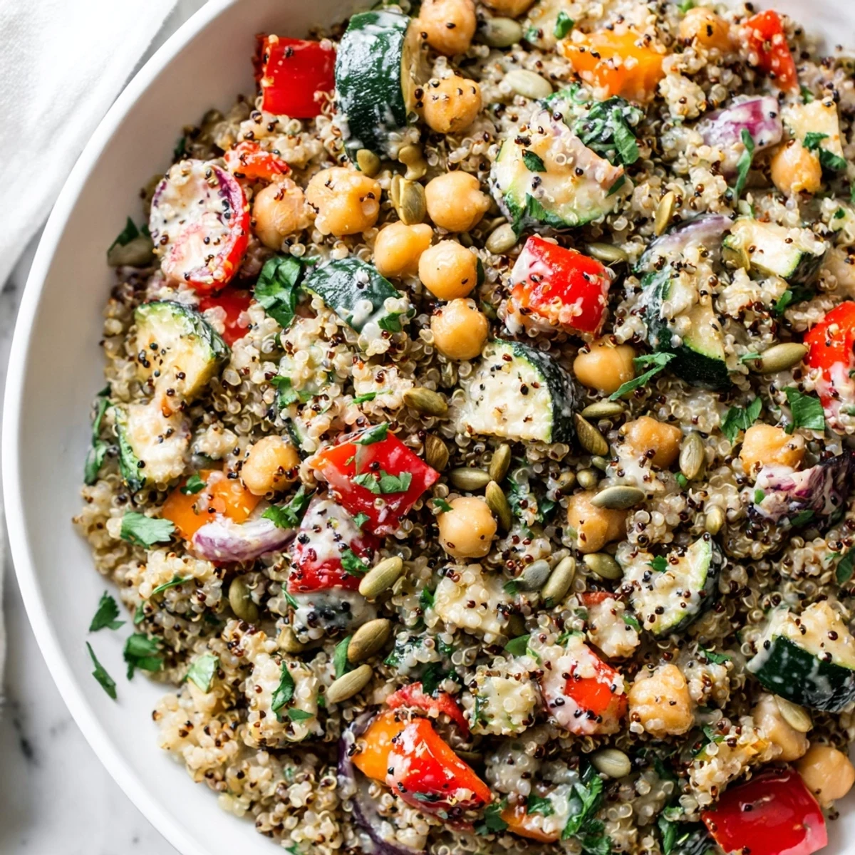 Fluffy quinoa and vibrant vegetables shine in this healthy Quinoa Power Protein Salad, delicious.