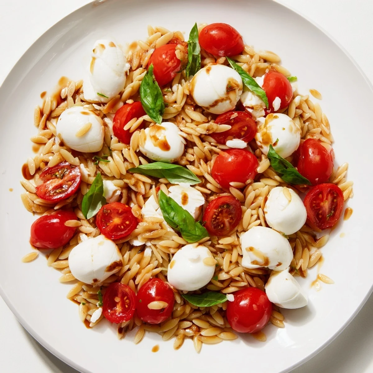 This refreshing Caprese Orzo Salad showcases tender pasta tossed with fresh basil and a tangy vinaigrette dressing.