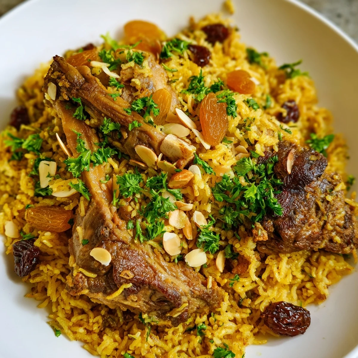 Imagine the fragrant, spiced Saudi Kabsa rice, served with tender lamb, ready for a special celebration.