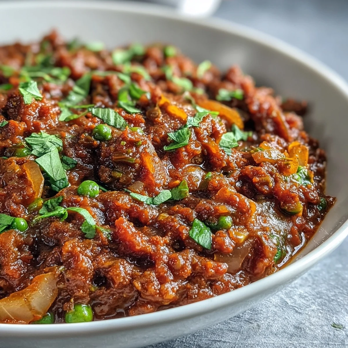 Savory Venison Keema Curry plated with lemon wedges, perfect for a cozy gluten-free dinner.