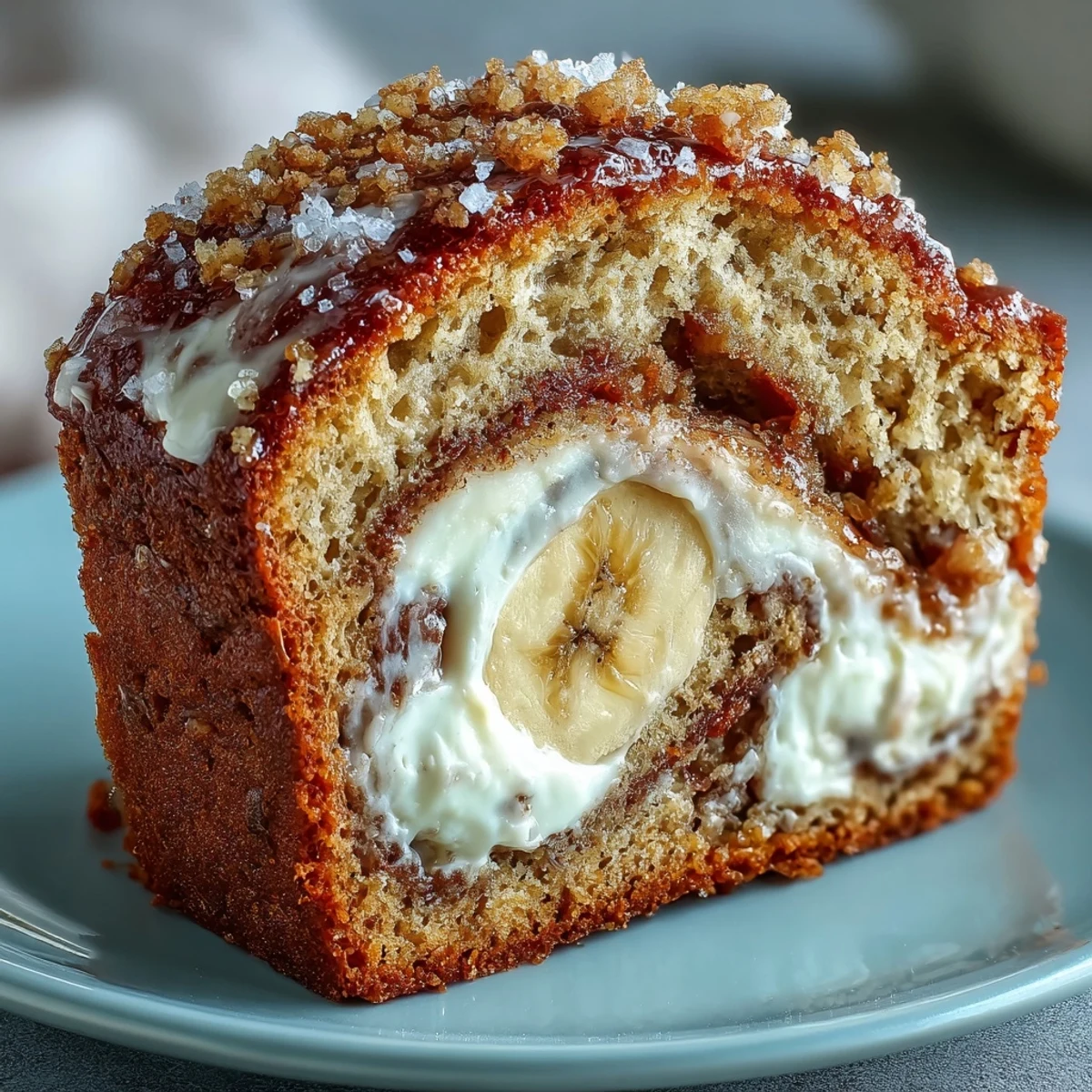 Freshly baked Cream Cheese Cinnamon Swirl Banana Bread sliced on a rustic cutting board, revealing a moist crumb and creamy filling.