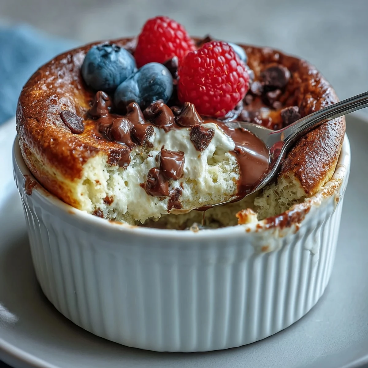 Freshly baked Baked Protein Pancake Bowl with golden edges and creamy Greek yogurt topping.