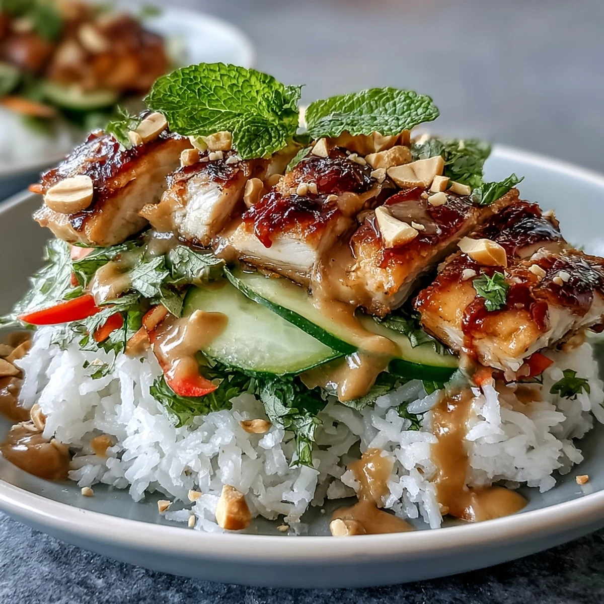 Rice Paper Roll Bowl featuring colorful julienned carrots, cucumber, and cabbage tossed with jasmine rice and aromatic herbs.