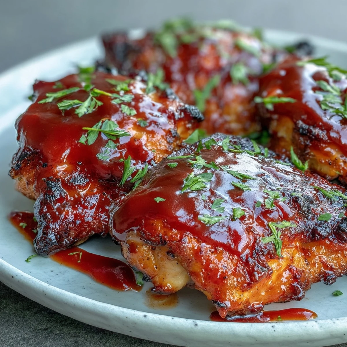 Caramelized, sweet-tangy Guava BBQ Sauce Chicken fresh from the oven, with a charred, glossy finish on the skin.