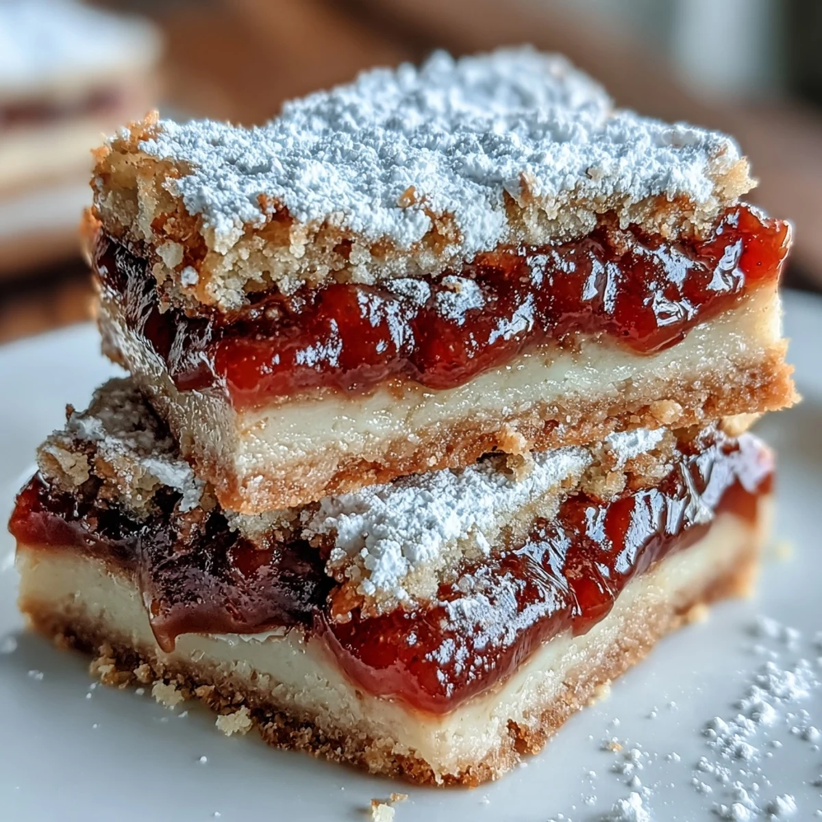Golden Earl Grey Tea, Guava, and Lemon Bars, dusted with powdered sugar, rest on a rustic white plate for a bright afternoon dessert.