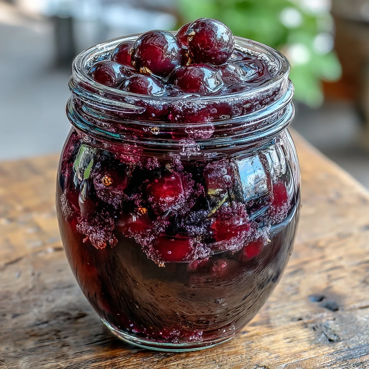 Deep purple Blackcurrant Vodka Liqueur glows in a glass bottle, garnished with fresh berries and mint.