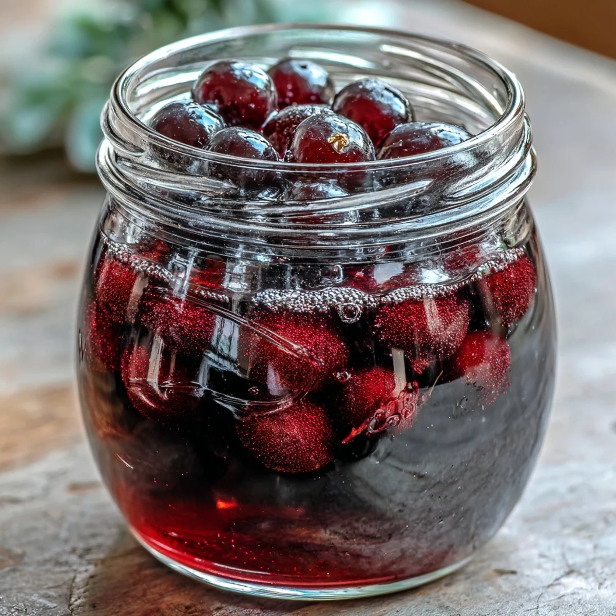 A jar of homemade Blackcurrant Vodka Liqueur steeping with berries, ready for shaking and infusion.