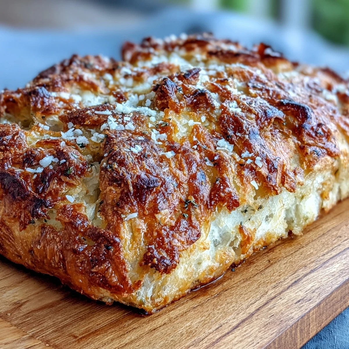 Rustic loaf of Perfect Parmesan Garlic Artisan Bread, topped with fresh rosemary, served warm with butter and a dinner bowl of soup.