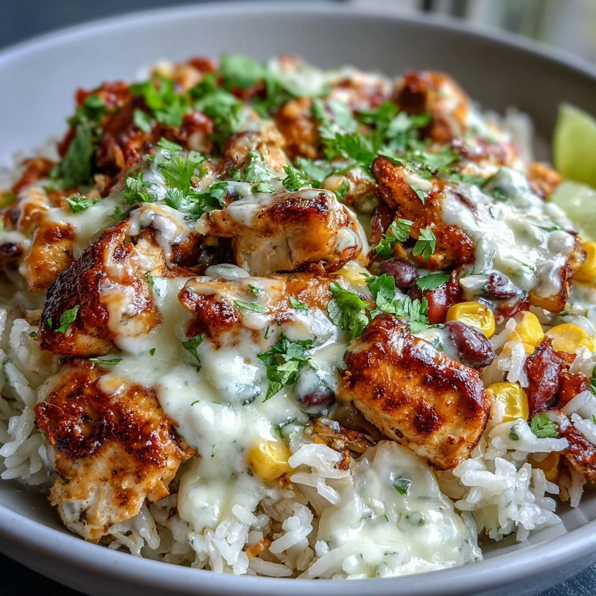 Golden-brown chicken breasts nestled in fluffy, tomato-spiced rice, topped with melted queso blanco in this Pollo Loco Mexican Chicken and Rice with Queso.
