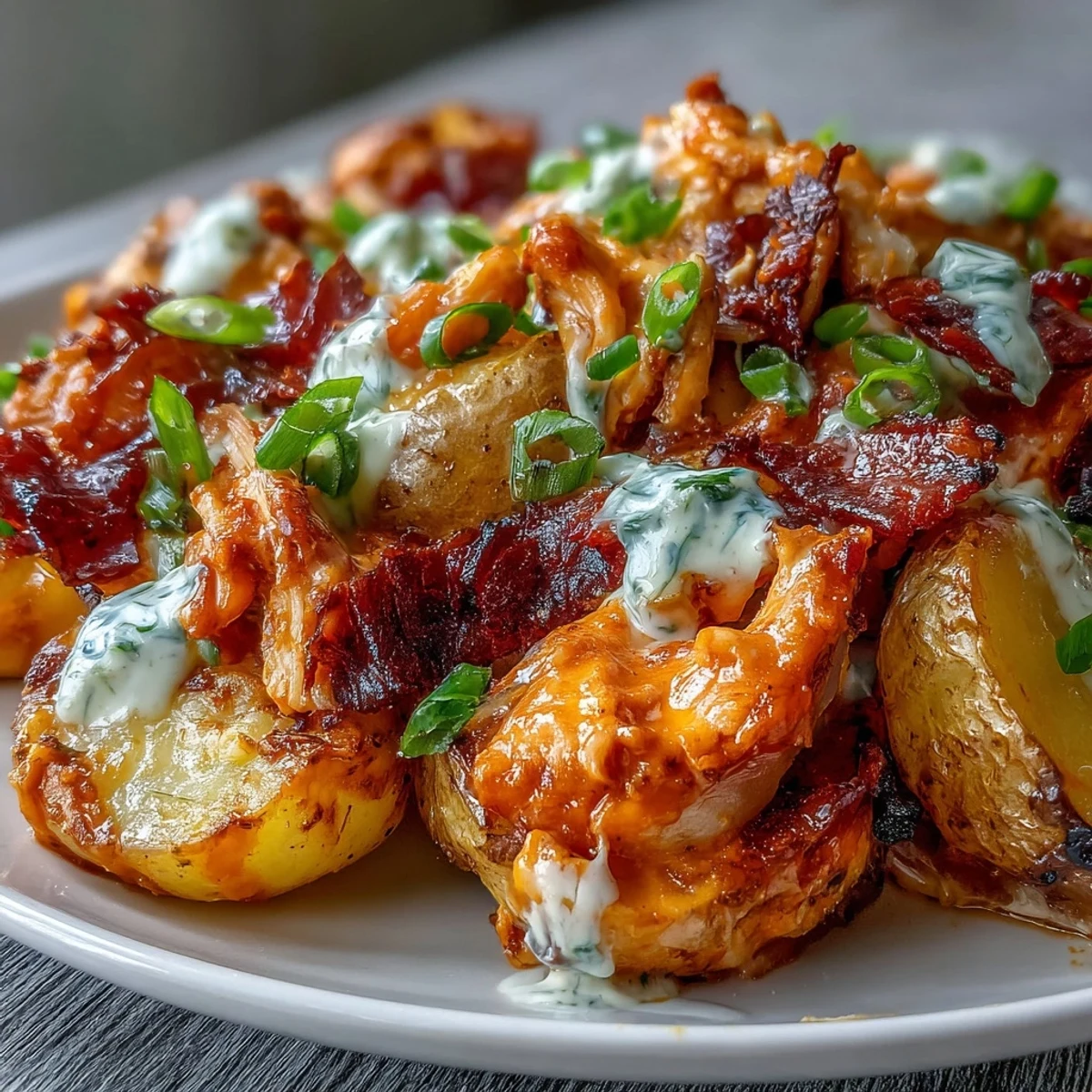 Fresh green onions and a drizzle of ranch dressing top this easy one-pan weeknight dinner.