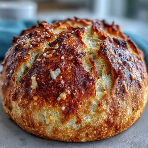 Perfect Parmesan Garlic Artisan Bread with a golden, crusty exterior and tender, cheesy crumb, sliced on a wooden board.