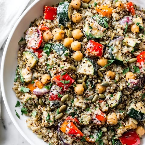 Fluffy quinoa and vibrant vegetables shine in this healthy Quinoa Power Protein Salad, delicious.