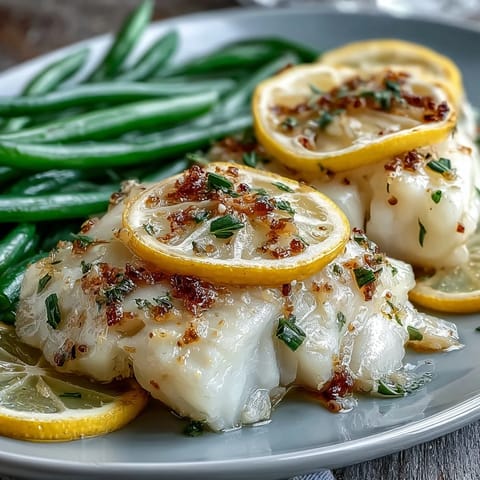 Zesty tilapia fillets and tender green beans steamed together with lemon and garlic in easy foil packets.