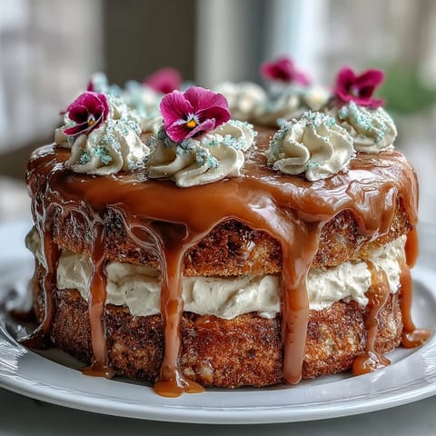 Elegant mini layer cakes with pastel buttercream, crowned with fresh edible spring flowers for a festive birthday treat.