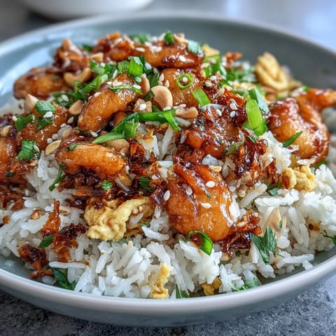Fluffy chili crisp egg fried rice sprinkled with fresh scallions.