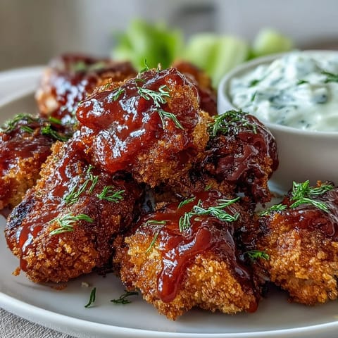 Crispy, smoky vegan BBQ cauliflower wings served with cool ranch dip.