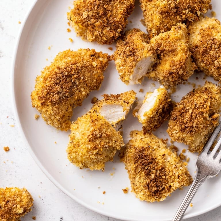 Closeup of crunchy baked chicken tenders fresh from the oven, perfect for easy weeknight meals.