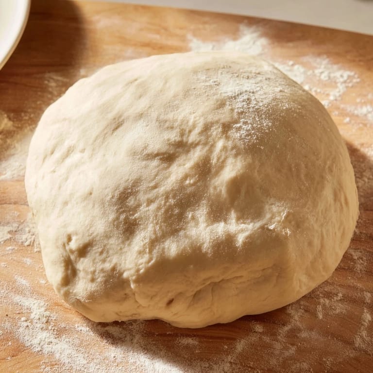 Perfectly risen homemade pizza dough, offering a crisp, flavorful foundation for tasty pizza creations.