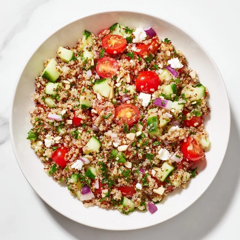 A beautiful bowl of make-ahead quinoa salad with lemon dressing, perfect for a light meal.