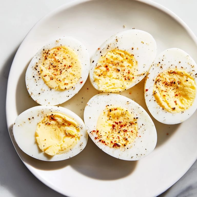 Close-up of perfectly cooked hard-boiled eggs, showing creamy, golden yolks for breakfast.