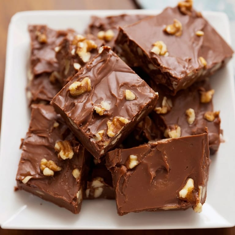 Homemade Easy Chocolate Fudge, studded with nuts, offering a rich, sweet, and irresistible treat.