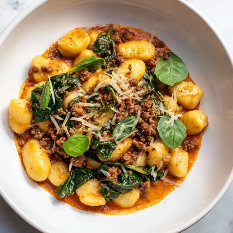 Enjoy this Creamy Tomato and Sausage Gnocchi, where tender gnocchi nestle in a vibrant, creamy tomato sauce.