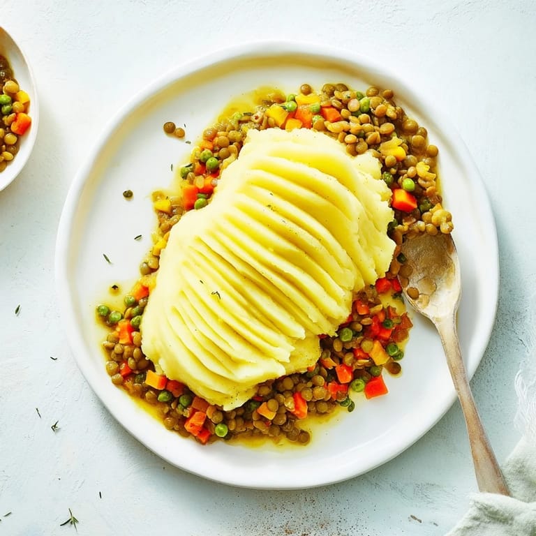A warm, inviting image of Hearty Lentil Shepherds Pie, perfect for a cozy vegetarian meal.