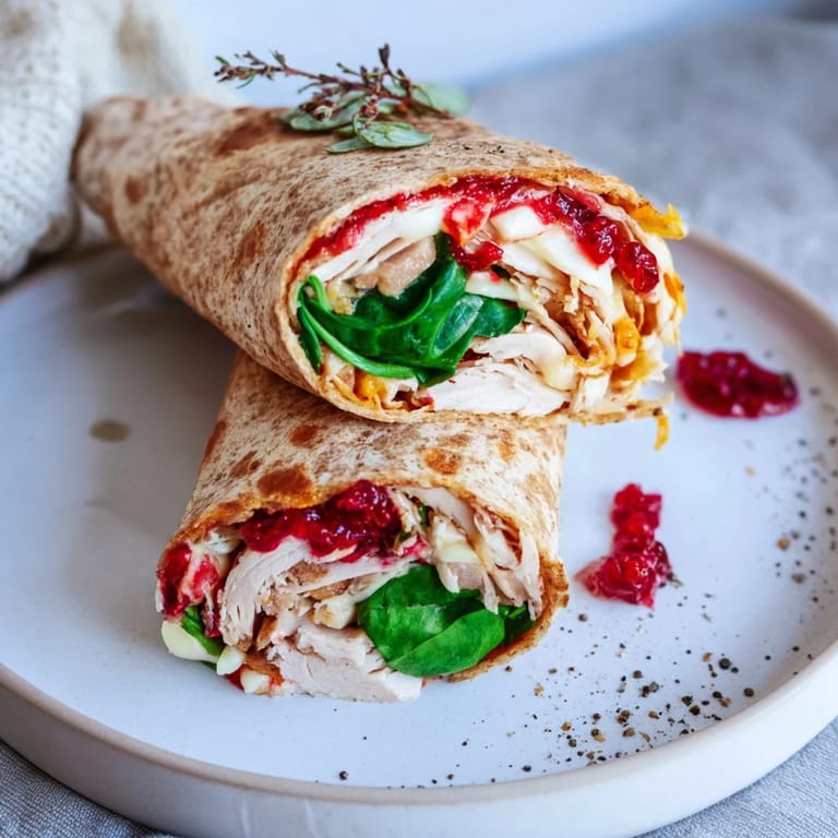 Warm, savory Chicken and Brie Holiday Wrap with a mix of chicken and brie, perfect holiday meal.