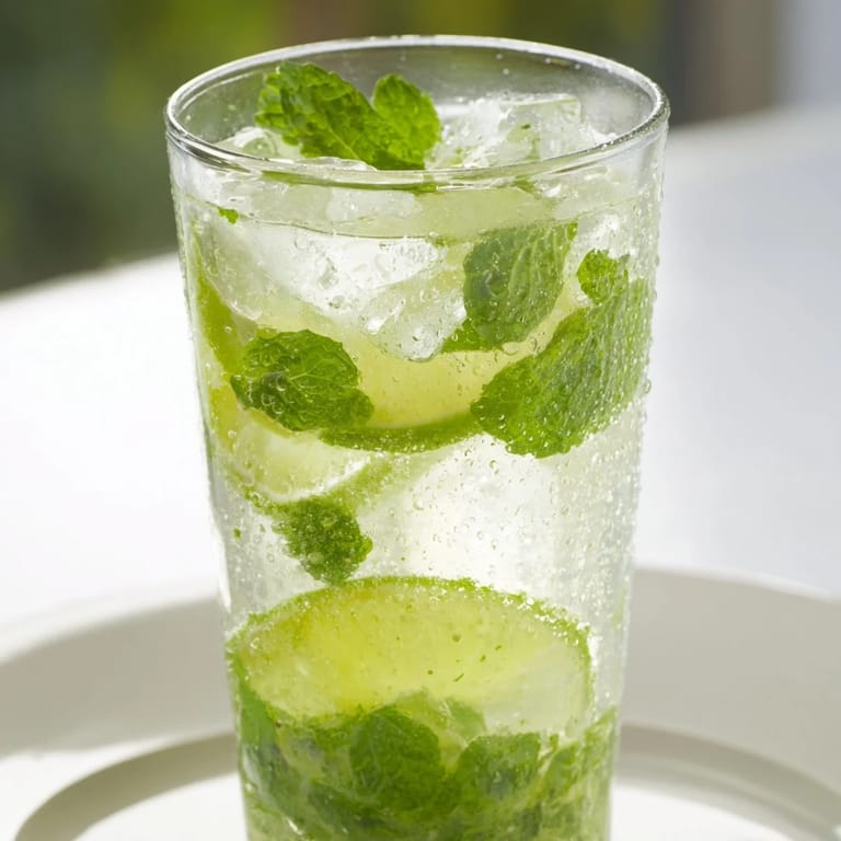 Close-up of vibrant Mint Lime Agua Fresca, a cool Mexican beverage, perfectly sweet, ready to quench thirst.