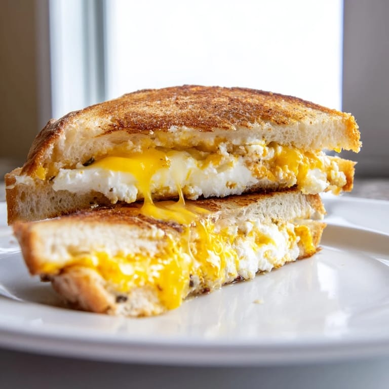 See the perfect Feta Fried Eggs Grilled Cheese: golden, bubbly cheese embracing the fried egg, ready to be devoured.