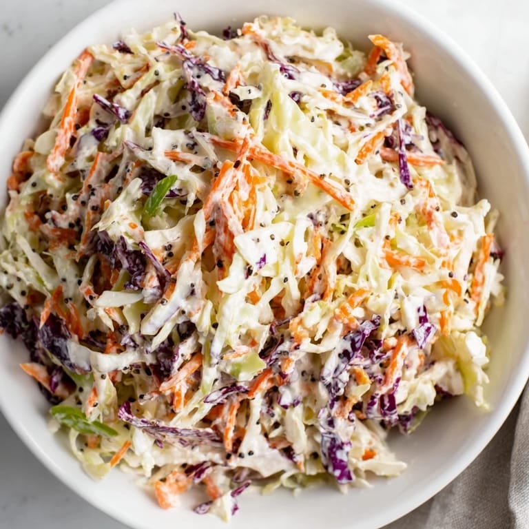 This colorful Quick Coleslaw Salad showcases shredded cabbage and carrots, ready to be tossed with delicious dressing.