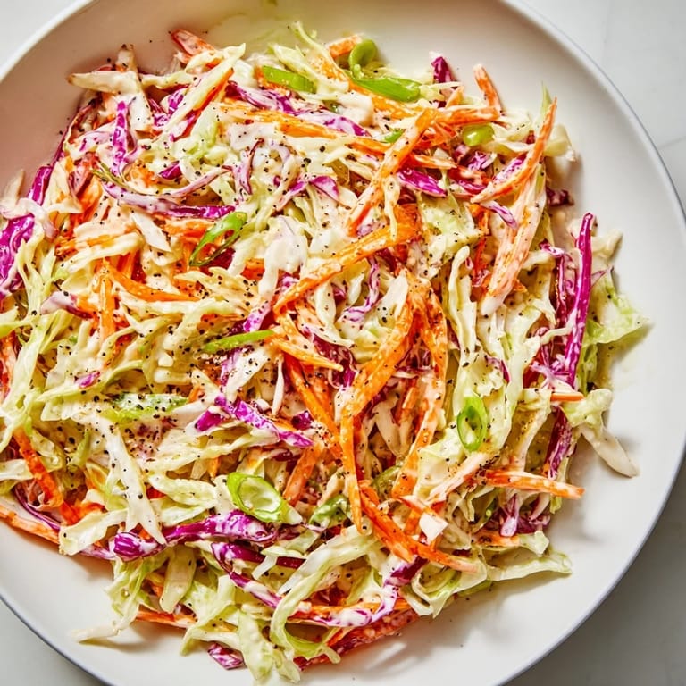 A bowl overflowing with Quick Coleslaw Salad, with a creamy dressing, ideal as a refreshing side.