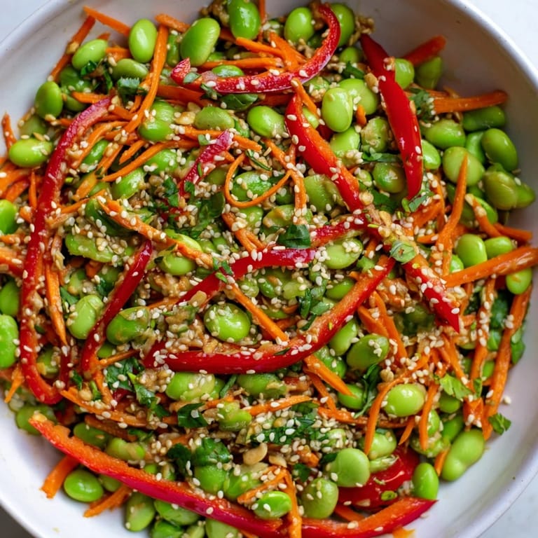 Freshly tossed Asian Edamame Salad with vibrant veggies, a flavorful vegan and gluten free delight.
