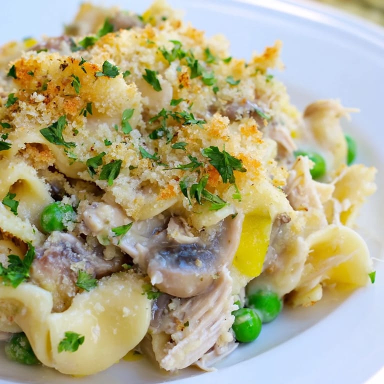 Hearty tuna noodle casserole, a comforting American delight, fresh from the oven.