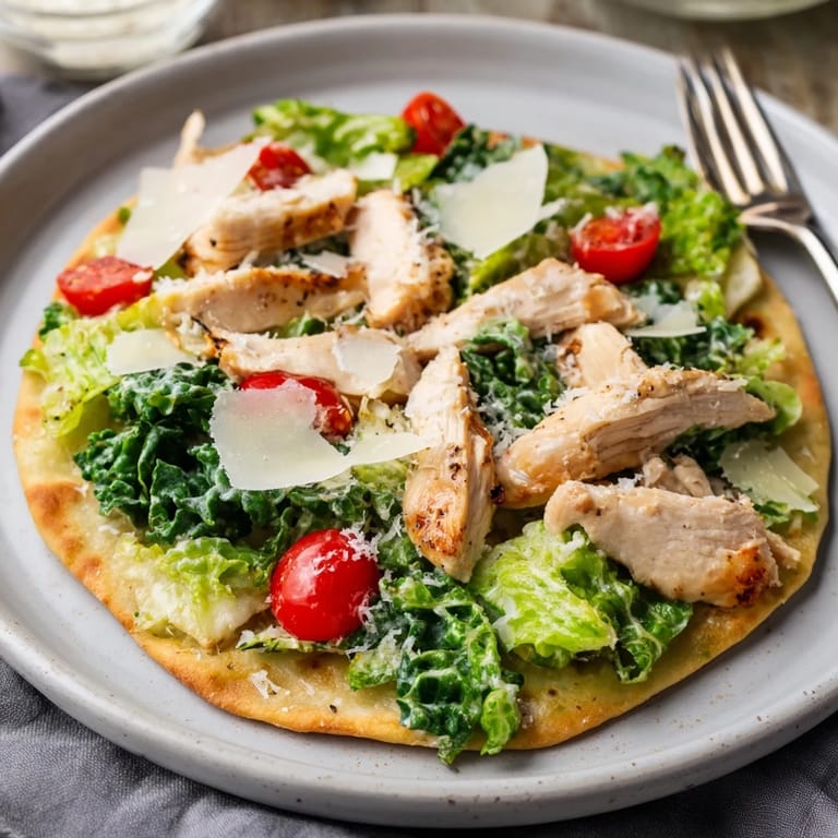 Freshly baked Caesar Chicken Flatbread served with lemon wedges, perfect for a quick weeknight dinner.